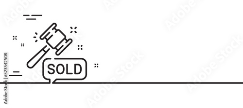 Auction hammer line icon. Bid offer sign. Lot was sold symbol. Minimal line illustration background. Auction hammer line icon pattern banner. White web template concept. Vector