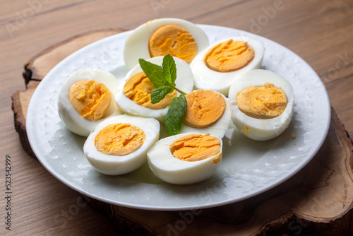 Boiled sliced egg, food photo