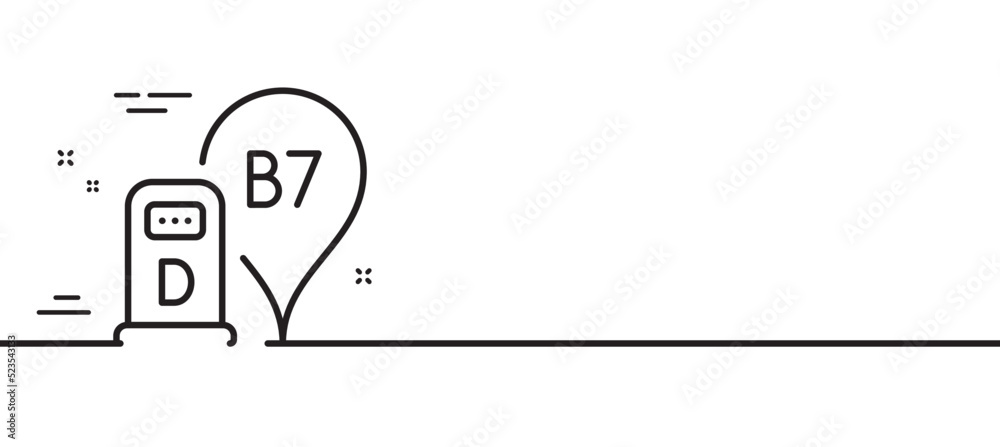 Diesel station line icon. Filling station location sign. B7 liquid fuel symbol. Minimal line illustration background. Diesel station line icon pattern banner. White web template concept. Vector Diesel station line icon. Filling station location sign. B7 liquid fuel symbol. Minimal line illustration background. Diesel station line icon pattern banner. White web template concept. Vector