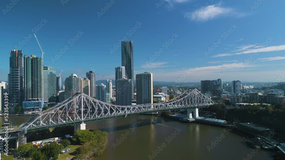 Aerial orbit shot of Brisbane city in Australia in early morning Aerial orbit shot of Brisbane city in Australia in early morning