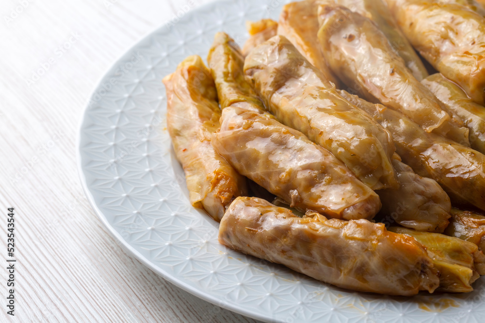 Lahana Sarma, Turkish traditional food,a boiled cabbage leaf that is formed into a roll with a stuffing of rice Lahana Sarma, Turkish traditional food,a boiled cabbage leaf that is formed into a roll with a stuffing of rice