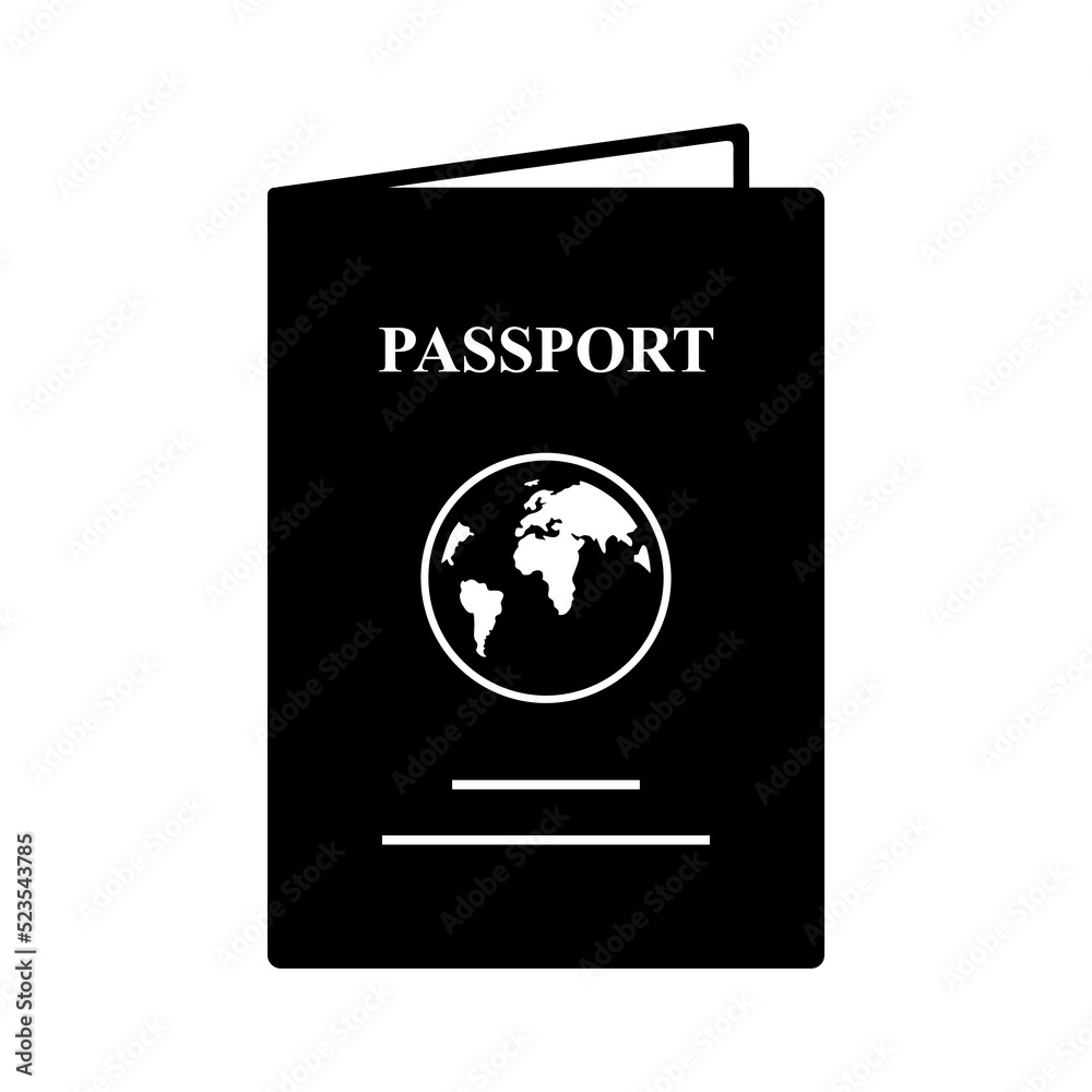 Vector black icon passport. Glyph style ID. isolated
