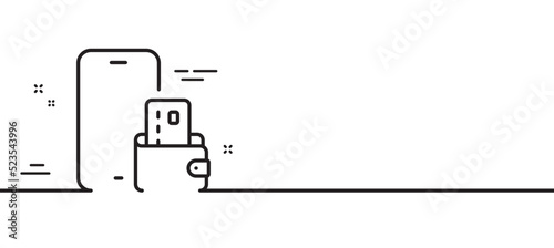 Phone wallet line icon. Smartphone app sign. Cellphone mobile device symbol. Minimal line illustration background. Phone wallet line icon pattern banner. White web template concept. Vector