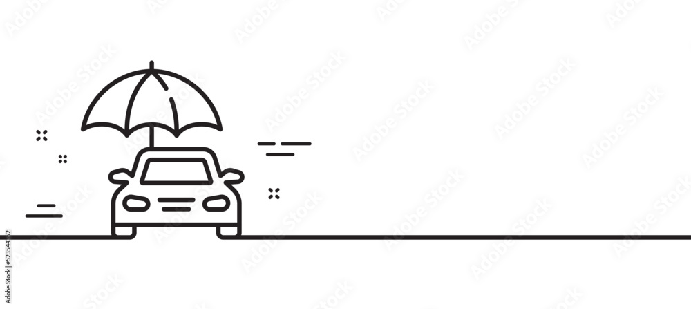 Car insurance line icon. Risk management sign. Vehicle with umbrella symbol. Minimal line illustration background. Car insurance line icon pattern banner. White web template concept. Vector Car insurance line icon. Risk management sign. Vehicle with umbrella symbol. Minimal line illustration background. Car insurance line icon pattern banner. White web template concept. Vector