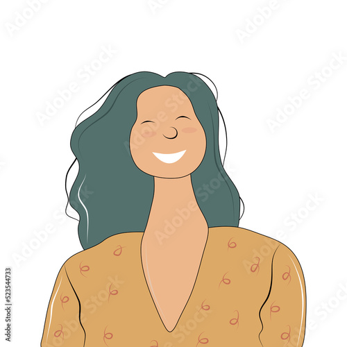 Vector isolated smiling girl on white background.  Colorful flat illustration for your creativity.