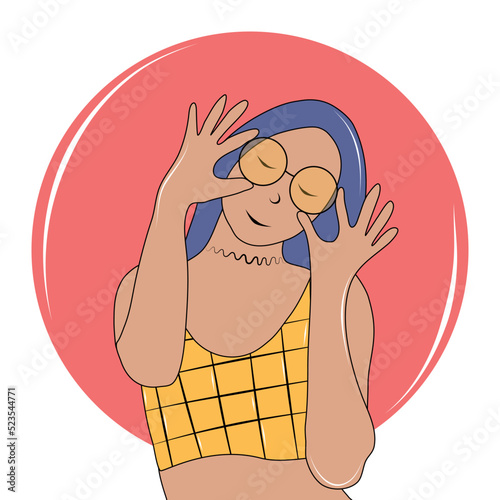 Vector isolated fashionable girl with glasses on a white background. Cartoon character. Colorful flat illustration for your creativity.