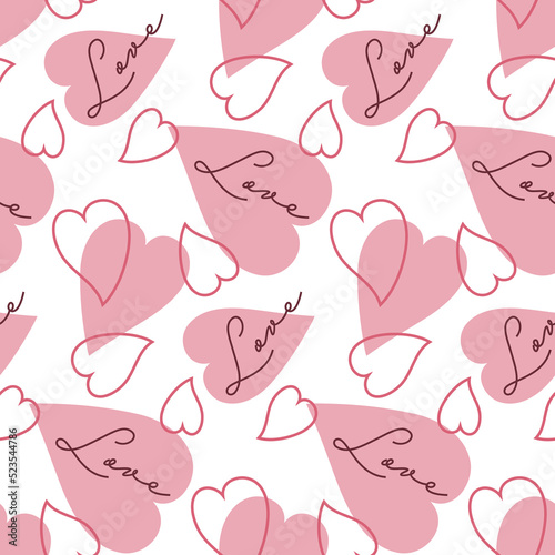 Pink heart and love on white background, romantic seamless pattern