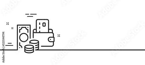 Change money line icon. Credit card sign. Cash payment symbol. Minimal line illustration background. Change money line icon pattern banner. White web template concept. Vector