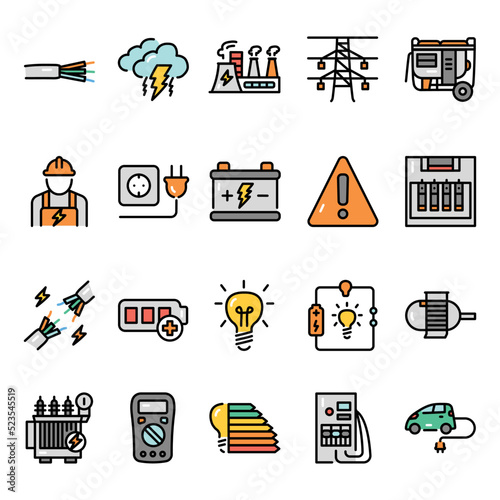 Electricity color line icons set. Signs for web page