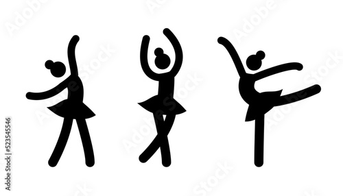 Dance ballet woman figure icon. Black ballerina pictogram silhouette. Ballet dancer pose. Isolated vector illustration.