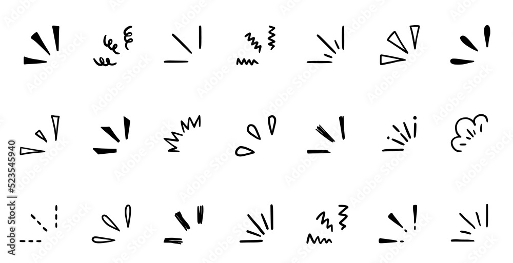 Doodle pop surprise line elements. Hand drawn shine sunburst ray frame for title headline illustration. Doodle vector illustration. Doodle pop surprise line elements. Hand drawn shine sunburst ray frame for title headline illustration. Doodle vector illustration.