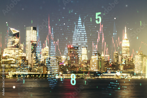 Double exposure of virtual creative financial diagram on New York office buildings background, banking and accounting concept © Pixels Hunter