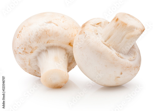 Two champignon mushrooms isolated on white background