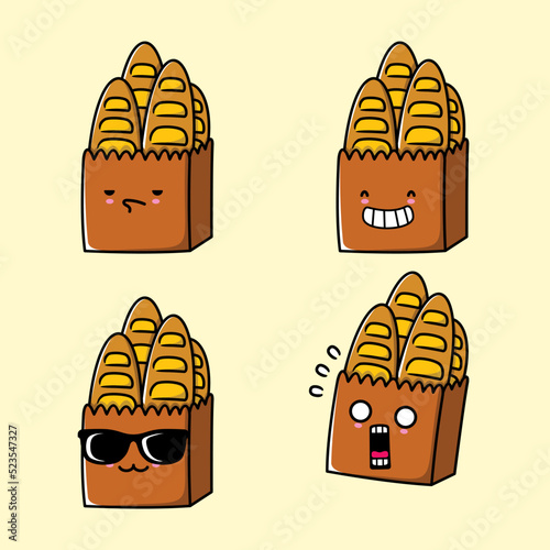 vector illustration of a paper bag filled with bread emoji