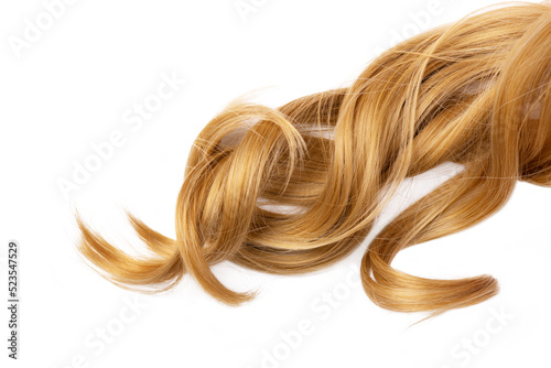 Obraz na plátne Long golden blond curly hair isolated on white background
