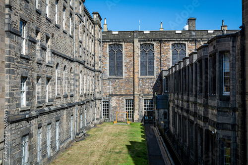 Historical facade in the city center of Edinburgh, Scotland in Great Britain