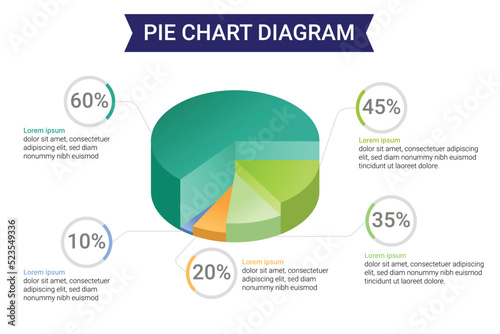 5 steps 3D pie chart diagram vector. Infographic template for business growth share concept. 