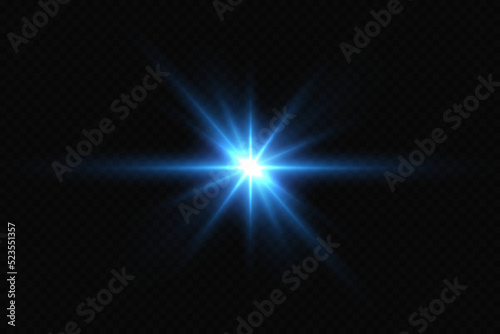 Bright particles, burning blue lights, stars, lasers. Vector.