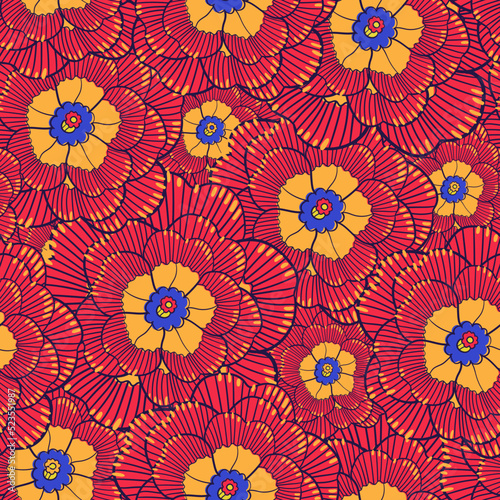 Seamless pattern with Primula or Primrose flower. Primula blossom textile patternt. Spring or summer fabric floral ornament