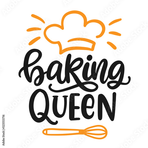 Baking Queen logo, Master chef hand written lettering emblem with cooker hat