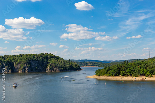 Vltava river with sailboats near Orlik nad Vltavou castle