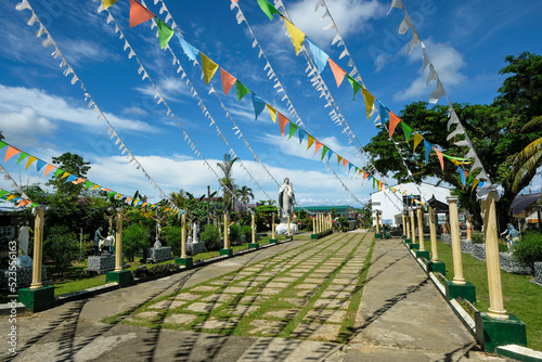 Garden of Our Lady of Mount Carmel Parish Church in Del Carmen, Siargao Island, Philippines.