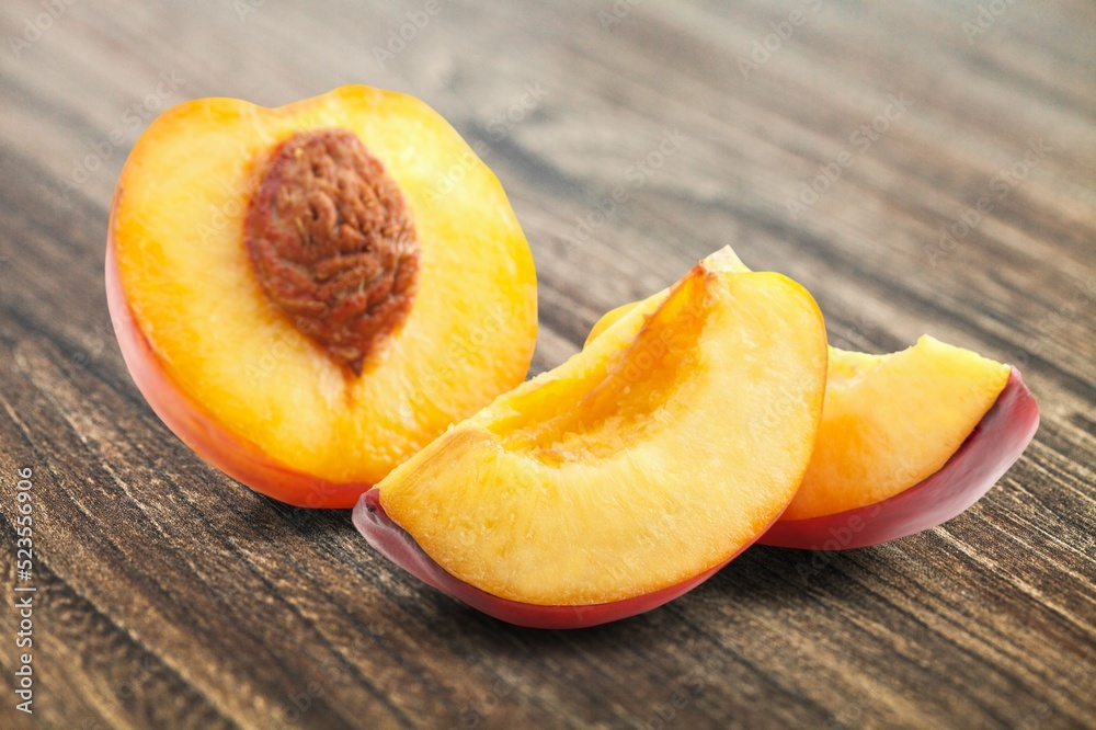 Fresh Yellow Peach fruit on the desk