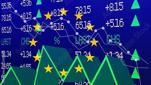 Growth chart against the background of the EU flag. Profit growth, infographics. trading and financial markets