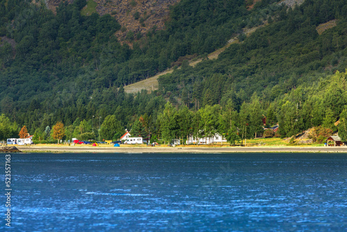 Norway village and fjord landscape near Flam