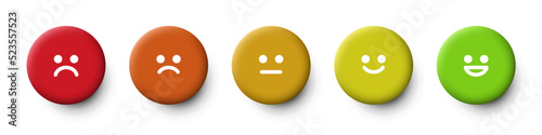 Rating scale or pain scale in the form of emoticons. From red to green smiley. 3d Emoticons. Vector clipart isolated on white background.