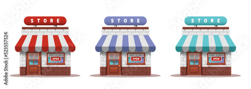 Shop icons. 3d shop icons. Cartoon stylish store icons. Vector clipart isolated on white background.