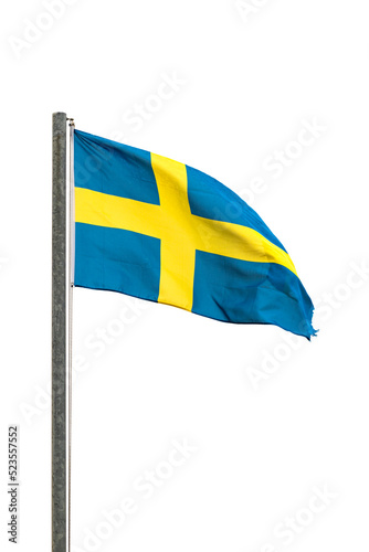 Flag of Sweden on a flagpole isolated with transparent background