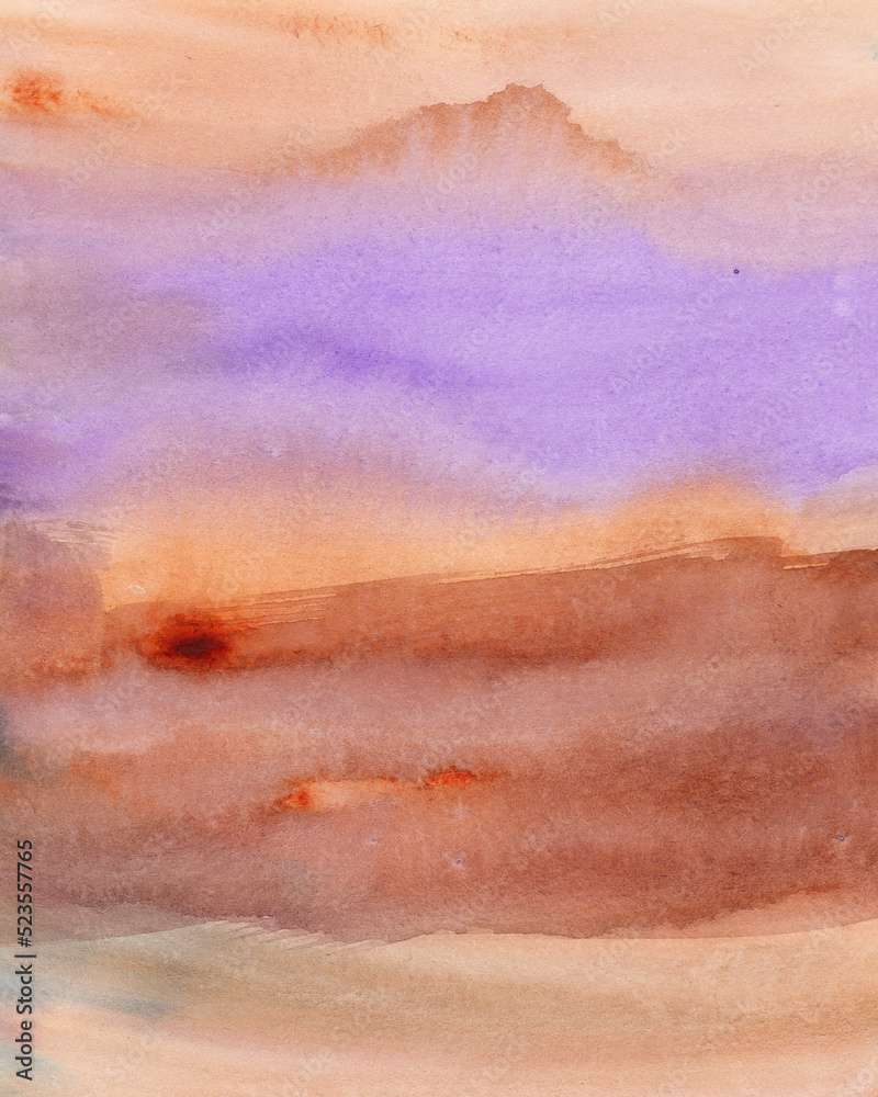 Earth tone watercolor background, brown and purple watercolor texture, mars colors watercolor artwork