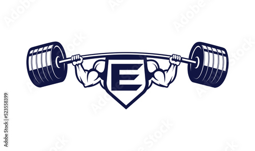 Letter E Logo With muscular shape. Fitness Gym logo.