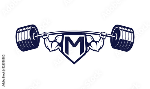 Muscle Logo with Barbell and initial letter M