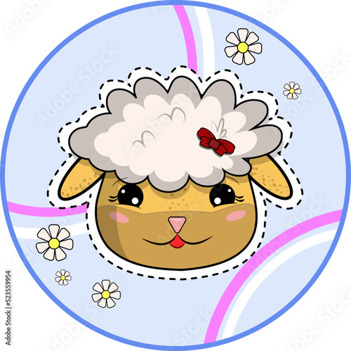Сute little sheep sticker in vector