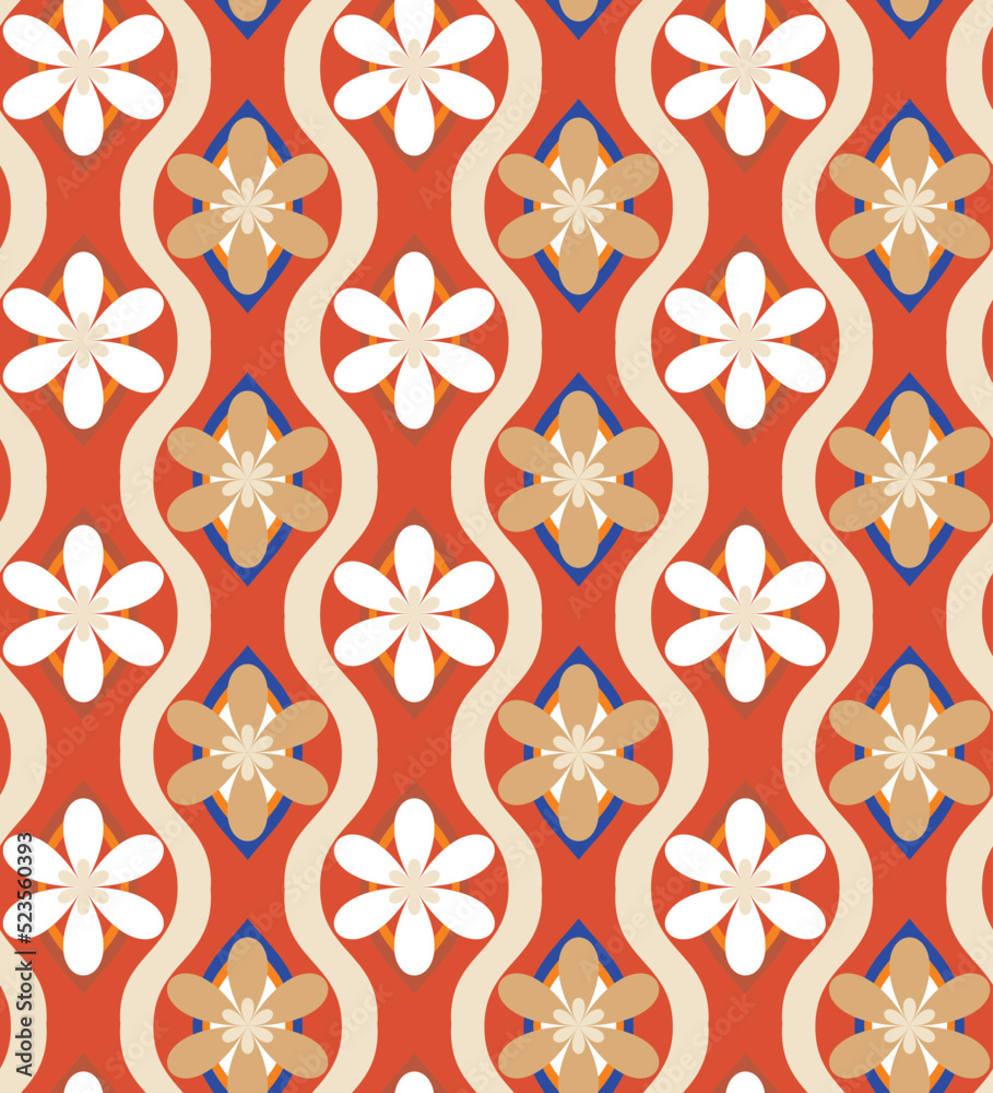 Abstract Retro Florals Vertical Wavy Stripes Seamless Pattern Geometric Blossoms Perfect for Allover Fabric Print or Wrapping Paper Abstract Retro Florals Vertical Wavy Stripes Seamless Pattern Geometric Blossoms Perfect for Allover Fabric Print or Wrapping Paper
