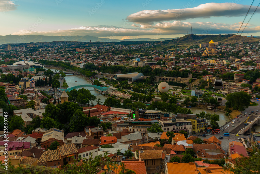 TBILISI, GEORGIA: Panoramic view of Tbilisi city in the daytime.