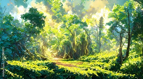 Fotografia Green landscape of rainforest jungle thickets Horizon