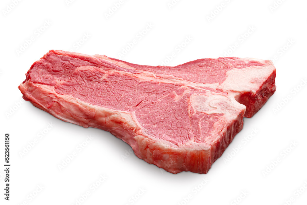 Raw Porterhouse or T-bone beef meat steak isolated on white