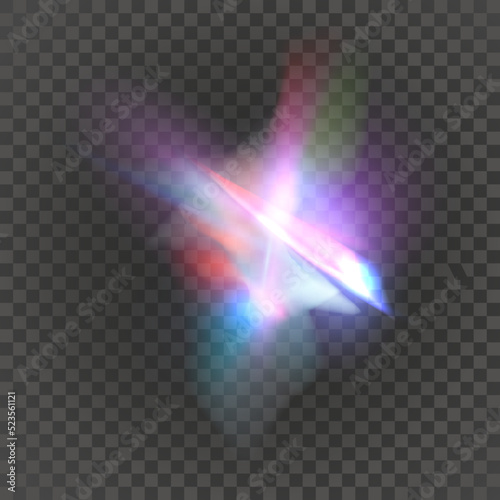 Rainbow highlights on a transporent background.Glare or reflection from water and glass.Glittering particles for social media backgrounds, product presentations, photo shots.