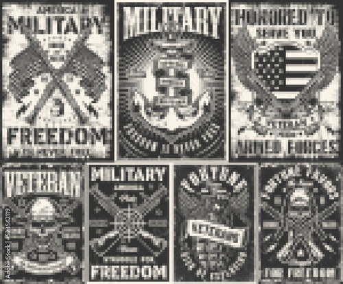Armed force set monochrome posters