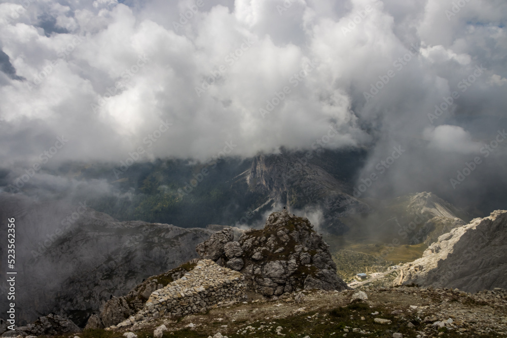 Mountain trail Cinque Torri in Dolomites