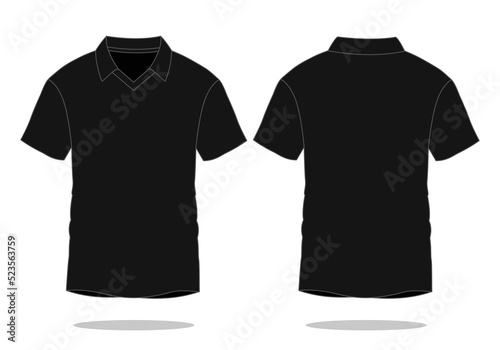 Blank Black Short Sleeve Football Jersey Template on White Background. Front and Back Views, Vector File.