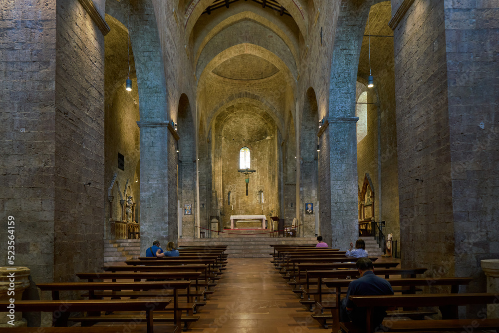 The central nave of the medieval church of Saint Peter (Chiesa di San Pietro) in Assisi, Italy