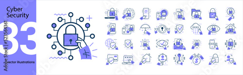 Concept illustration set. Collection of different security scenes and situations. Human hands with icons and images. Secure web traffic, rights of access, secure file sharing, virtual private network