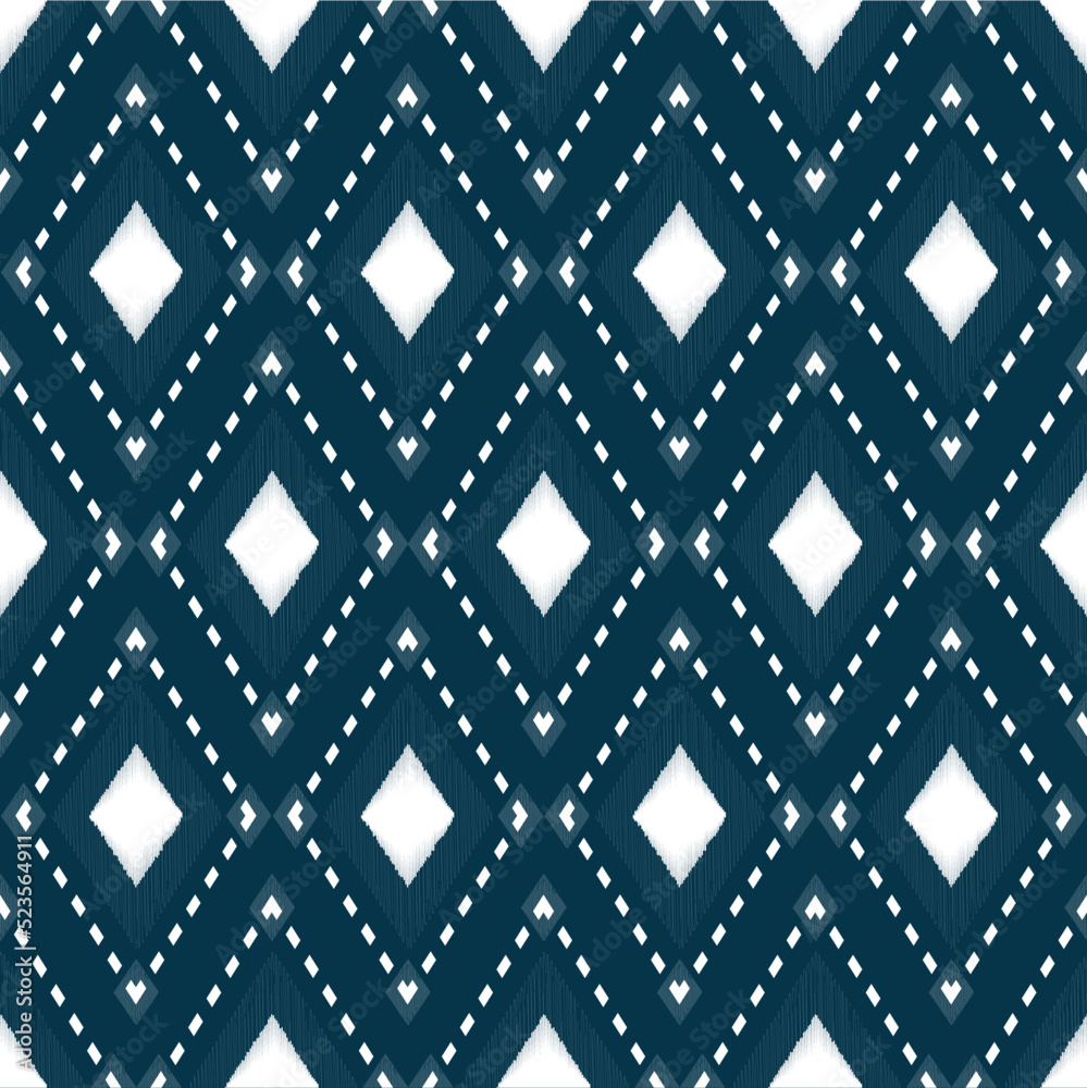 Ikat ethnic background vector. Seamless diamond pattern of white ...