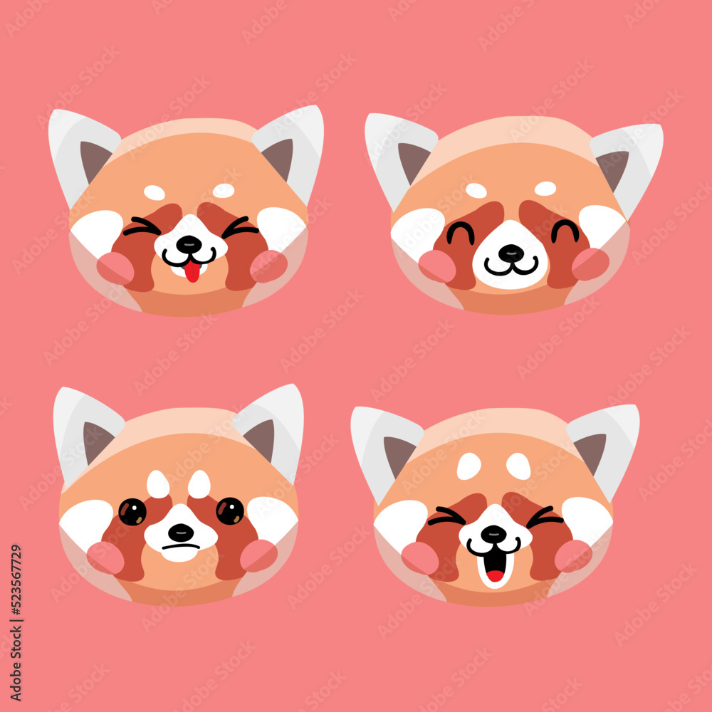 
cute red panda heads with different emotions on pink background.