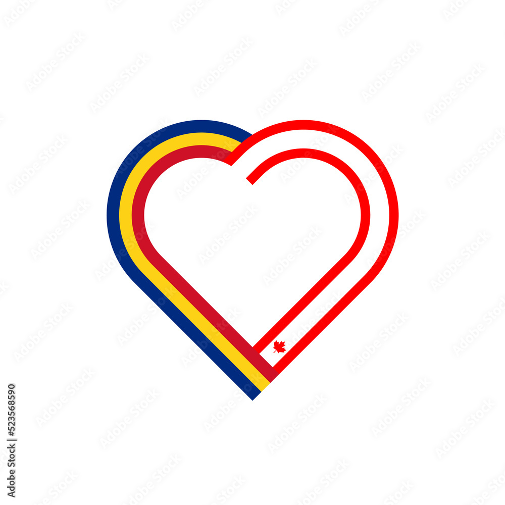 unity concept. heart ribbon icon of romania and canada flags. vector illustration isolated on white background unity concept. heart ribbon icon of romania and canada flags. vector illustration isolated on white background