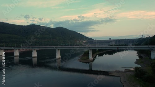Wallpaper Mural View of the hydroelectric dam on the river, shooting at sunset, from the air Torontodigital.ca